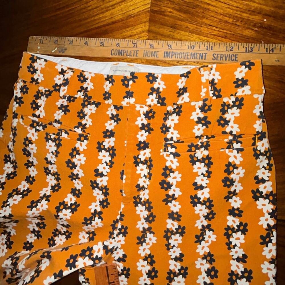 Anthropologie slim straight pants orange black and white floral pattern size 4 - Picture 9 of 10